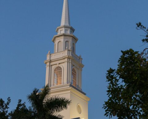 clear blue sky over a church