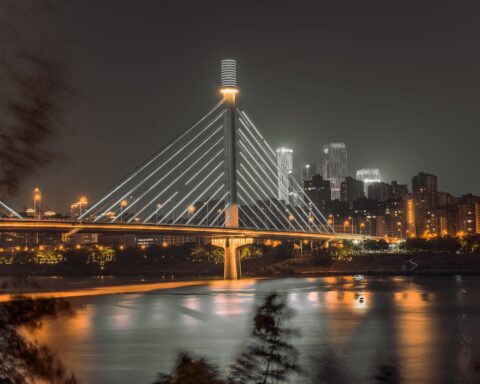 illuminated bridge in boston