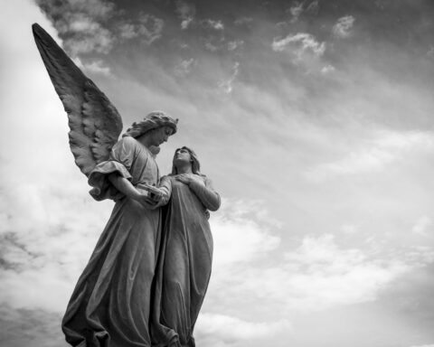 angel art black and white clouds