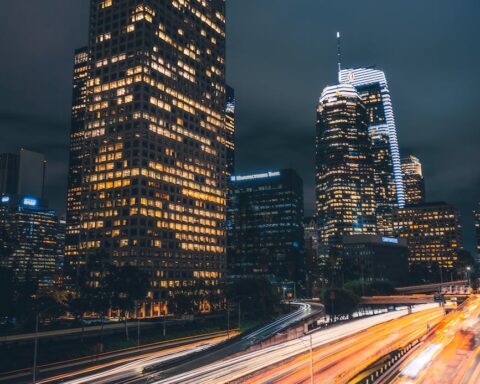 time lapse photo of expressway during night