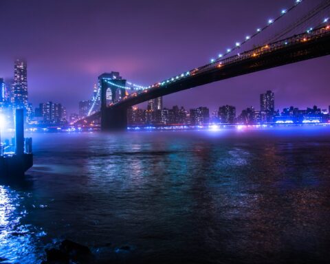 bridge over water during night time