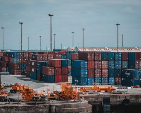 intermodal container stacked on port