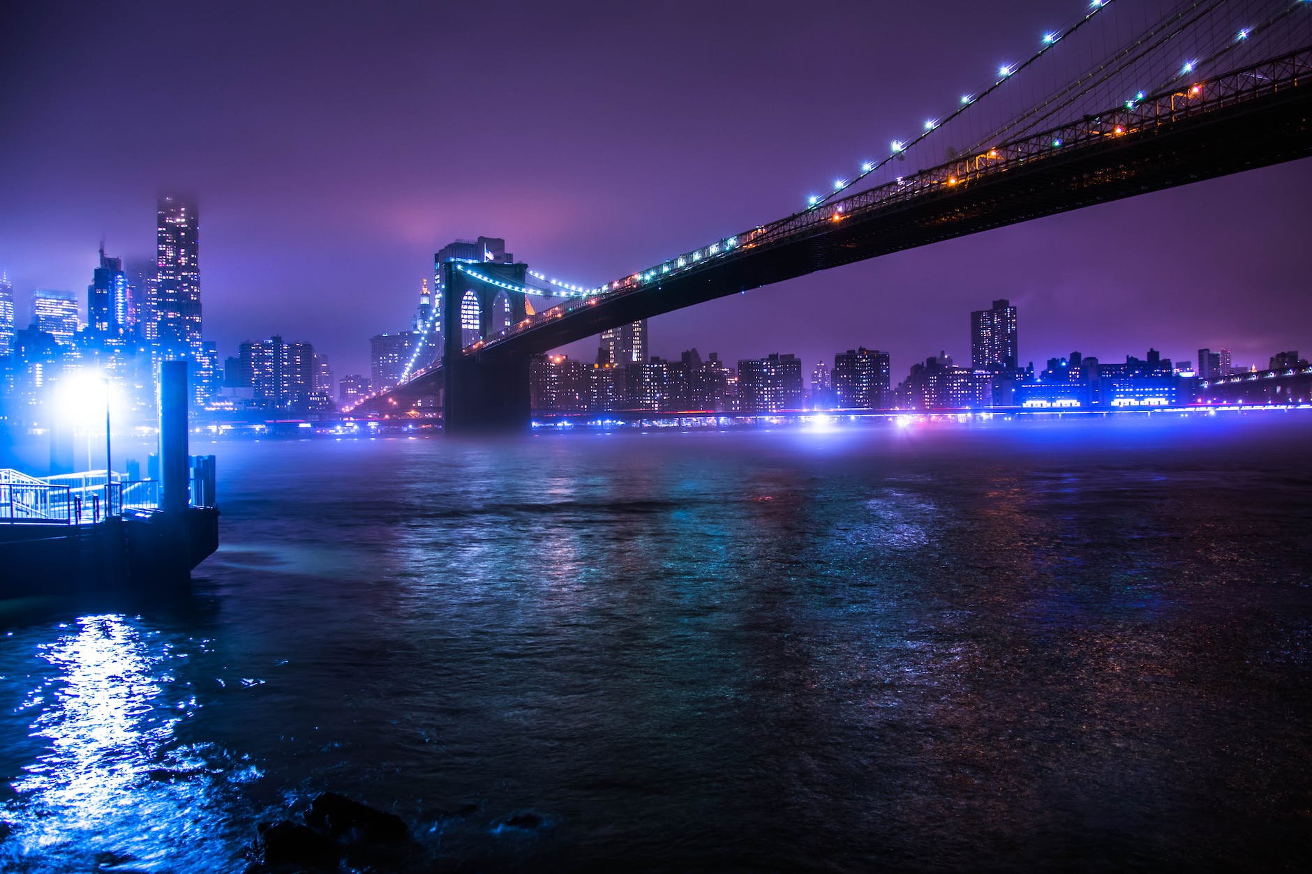 bridge over water during night time