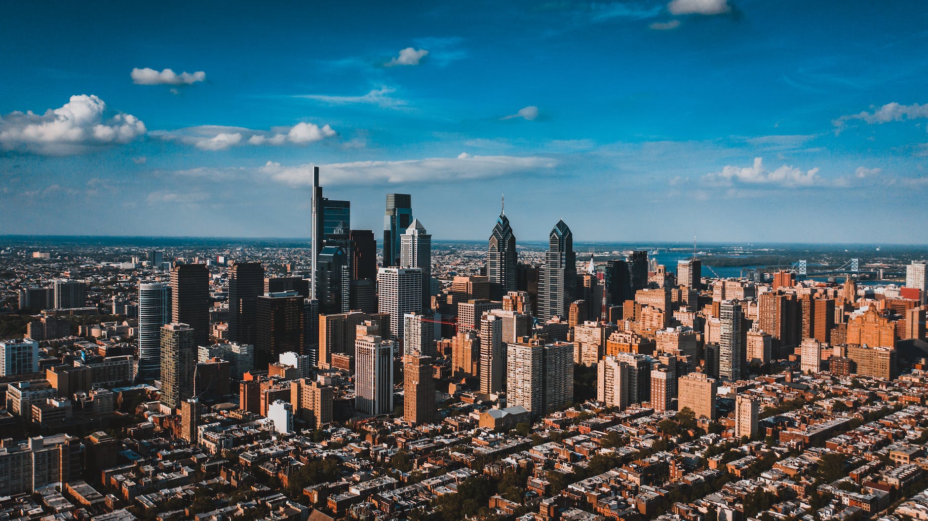 cityscape of modern megapolis with residential area and downtown