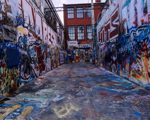 graffiti art on the brick walls of graffiti alley