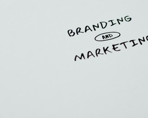 branding and marketing text on a white surface