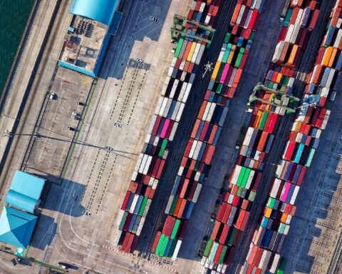 aerial view photography of container van lot