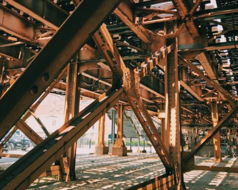 rusty brown metal bridge