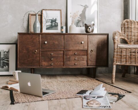 living room with rustic theme